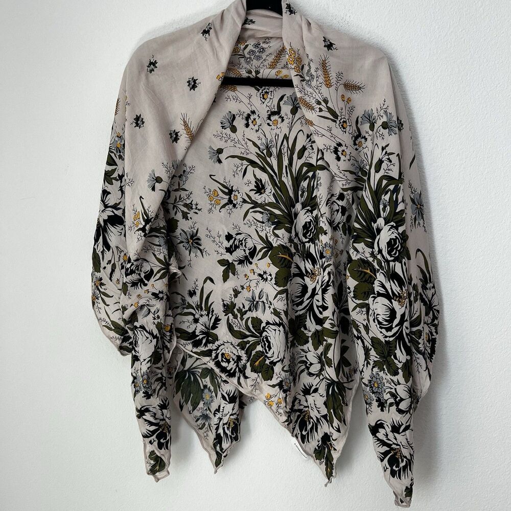 Anthropologie Floral Print Wrap Scarf in Beige, Green, Black